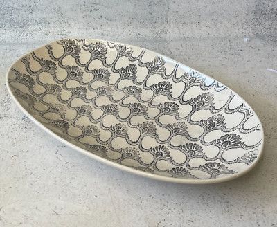 Stoneware Serving Bowl Plate Creative Co-Op Black Cream Embossed Tableware-image