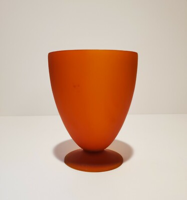 Mid Modern Century Handblown Flame  Orange Satin  Frosted Vase -image