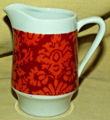 HOWARD HOLT CREAMER MINI MINIATURE PITCHER 1968 7252 RED ORANGE FLORAL MCM.-image