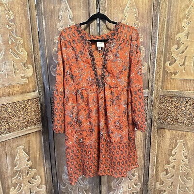 Knox Rose Burnt Orange Black Gray Tunic V Neck Mid Sleeve Women’s  M C13-image