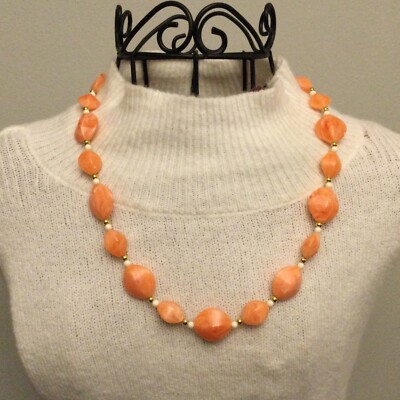 Vintage Estate Orange Swirl Beaded Necklace Mid Century Modern Design-image