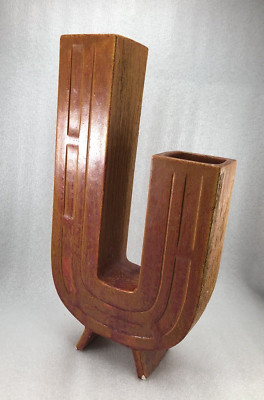 Japanese Modern Mid Century VASE Ikebana Orange Clay Glaze  13.5
