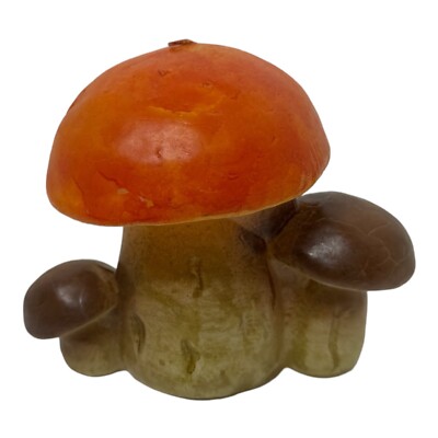 Vintage 1970s Mushroom Candle Mid Century Modern UNUSED Brown Orange White Retro-image