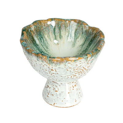 Stoneware Footed Bowl with Speckled Glaze, Green and Brown-image