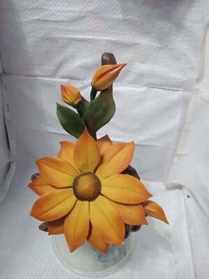 Mid Century Capodimonte Orange Black Eyed Susan Porcelain flowers-image