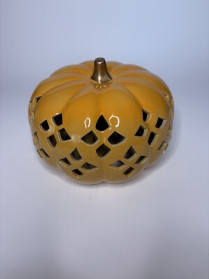 Haymarket Style Orange Lit Pumpkin Halloween Fall Ceramic Pierced 11