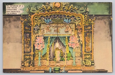 San Francisco California, Interior of a Joss House, Chinatown, Vintage Postcard-image