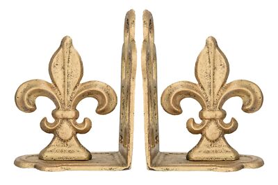 Creative Co-Op Decorative Distressed Metal Fleur de Lis Bookends Gold Set of 2-image