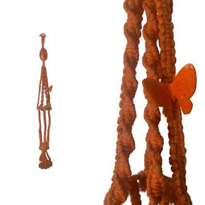 Orange Macrame Double Plant Hanger // Mid Century 1970s Boho Hippie Garden-image
