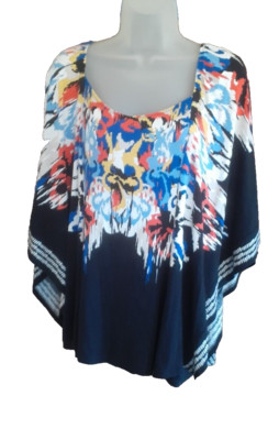 Style & Co Women's Color Burst Pullover Poncho Style Blouse Size L Artsy-image