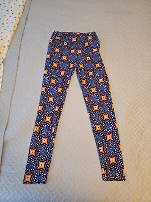 Lularoe Leggings Womens One Size Blue Orange Pants Casual Aztec Ladies 24x24-image