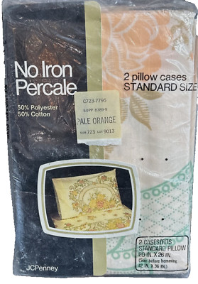 JcPenney NOS Granny Core 2 pillowcases MCM pale orange floral Mid Century-image