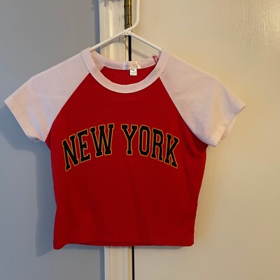 Orange Kiss Womans NEW YORK Mid Drift Graphic Tee Shirt Medium-image