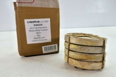 Creative Co-Op Coasters Brown Marble & Mango Wood Coaster Set of Four New-image