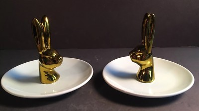 Two Ceramic Bunny Jewelry Trinket Dishes By Creative Co-op-image