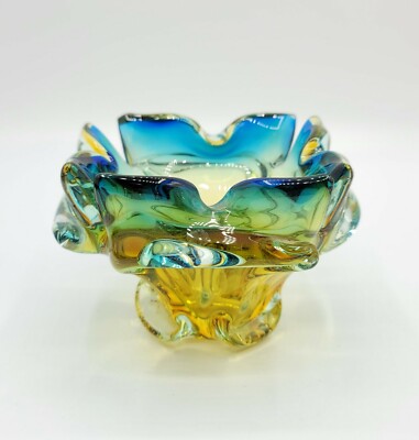 MCM Murano Art Glass Ashtray Bowl Dish Free-form MID CENTURY MODERN Blue-image