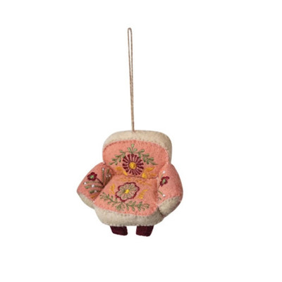 Creative Co-op Pink Sofa with Flowers Wool Felt Ornament Bauble-image