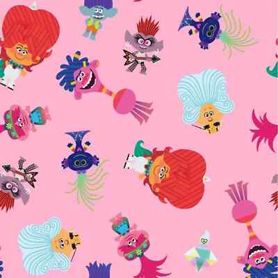 3 Yards Digital Cotton Fabric - Springs Creative Trolls Toss on Pink-image