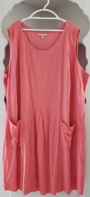 Size 34 Dress Coral Orange Linen Blend Sleeveless Midi Casual Pullover Shift-image