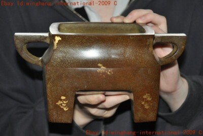 Mark China Chinese Buddhism temple bronze Joss Incense burner Censer statue-image