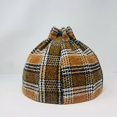 Vtg Wool Plaid Tartan Lampshade Retro Rare Unique Brown Orange Burnt Mid Century-image