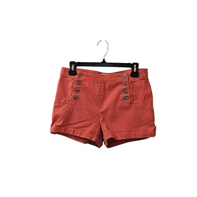 Bajee Coral Orange Sailor Jean Shorts Women's Large Mid Rise Cotton Spandex-image