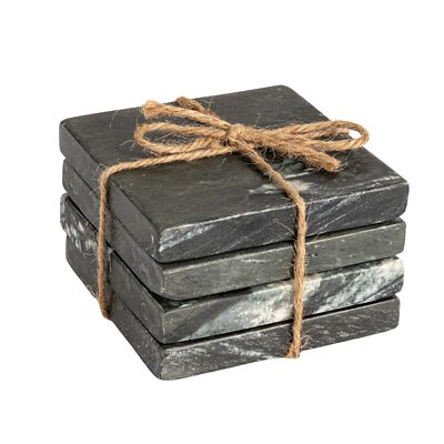 Creative Co-Op Monochrome Mélange Marble Coaster Set, Black, Set of 4-image
