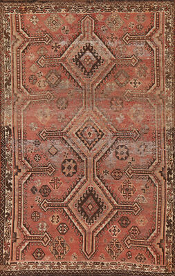 Antique Wool Traditional Handmade Rug 4x7 Geometric Carpet-image