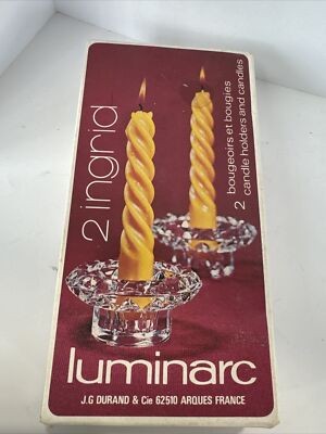 Vintage LUMINARC France INGRID CANDLE HOLDERS W/ Orange Candles Boxed Vintage-image