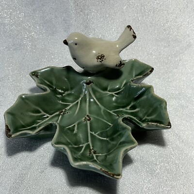 Bird On Maple Leaf Ceramic Distressed Farmhouse Rustic-image