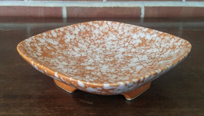 Mid Century Modern Napcoware Japan Footed Dish Plate Orange White Speckled-image