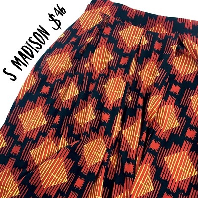 Lula Roe Madison Skirt Mid Length Size Sm Pockets, Multicolor Orange, Yellow,-image