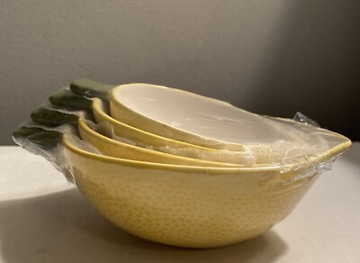Yellow Lemon Measuring Cups Set Of 4 Ceramic Stackable Kitchen Decor NEW-image