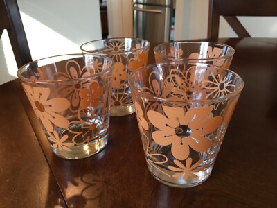 CERVE Italy Mid Century Mod Flower Power Lowball Glasses Orange-set of four (4)-image