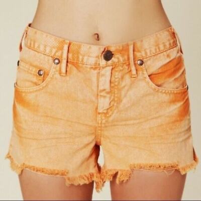 Free People Orange Wash Mid Rise Cut Off Denim Shorts Size 24-image