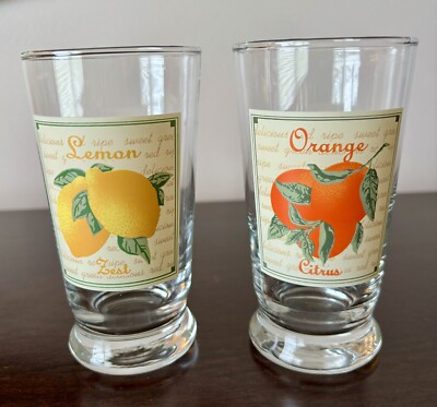 Vintage Mid-Century Juice Glasses ~ ‘Lemon Zest’ and ‘Orange Citrus’  5” Tall-image