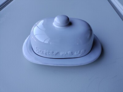 Covered Butter Dish - White Butter Me Up- Creative Co-Op Designs-image