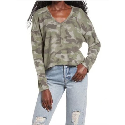 La La Land Creative Co. Women's Long Sleeve Boxy Camo Top Camo Green Medium $35-image