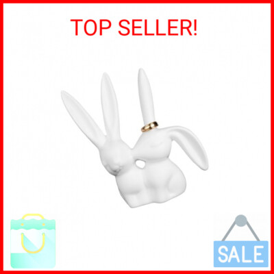 Creative Co-Op Ceramic Bunny Rabbits Ring Holder-image