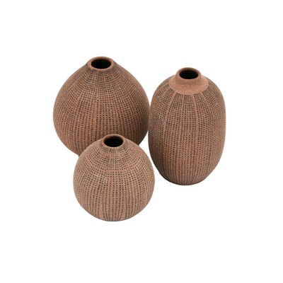 Creative Co-Op Round Stoneware Vases with Dot Finish, Blush, Set of 3-image