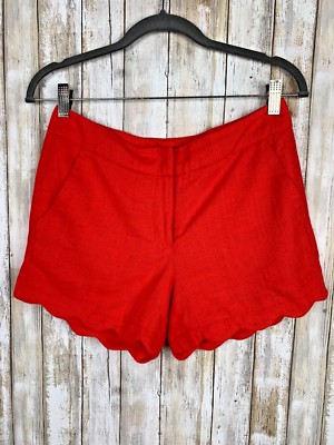 Cynthia Rowley Women's Orange Red Scalloped Linen Blend Lined Shorts Size 2 XS S-image