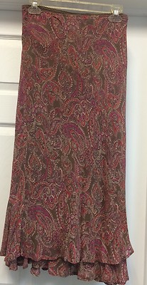 Style&Co Paisley Brown-orange Silk Long Skirt Sz M Mid-Calf-image