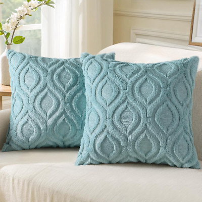 Decorative Throw Pillow Covers 18X18 Set of 2, Soft Plush Faux Wool Couch Spring-image
