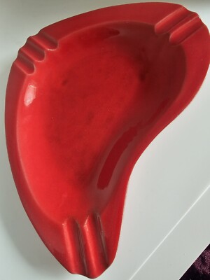 Vtg California Style Burnt Orange Speckled Atomic Boomerang Ashtray Mid-Century-image