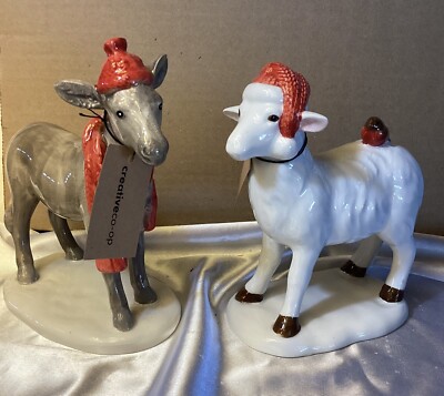 Creative Co-op Christmas Decor - Donkey & Sheep Stoneware Ceramic-image