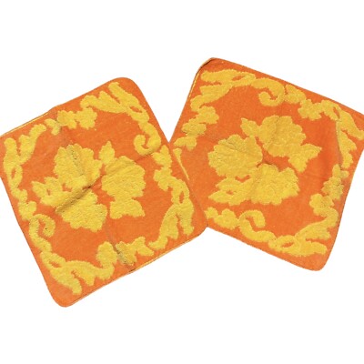 Mid Century Modern Monticello Mod Sculpted Yellow Orange Hand Wash Towel Set 2-image