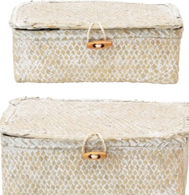 Creative Co-Op Hand-Woven Seagrass Boxes with Lids & Toggle Closure, Set Of 2-image