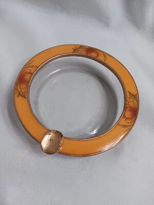 Vtg Glass And Enamel Ashtray Trinket Dish Orange Floral Design Retro Mid Century-image