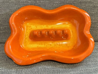VTG Orange Glazed MCM Rectangular Ashtray Mid Century Modern Ceramic Retro READ-image