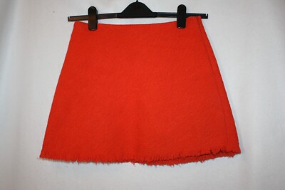 SIZE MEDIUM ZARA ORANGE THICK FABRIC SKIRT WITH FRAYED HEM DETAIL  7527-image